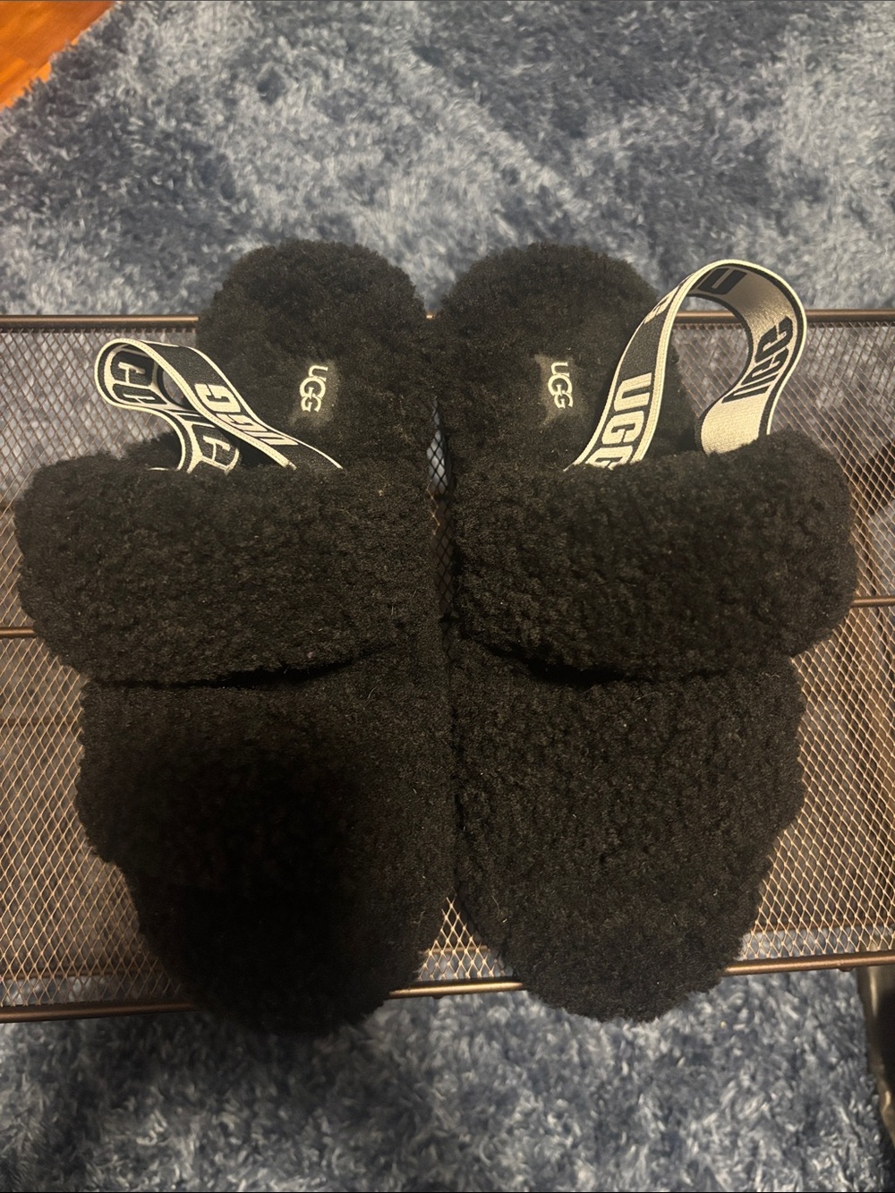 UGG Black Sherpa Slide with Branded Heel Strap